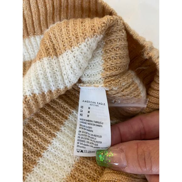 American Eagle Tan and White Striped Collared Sweater - Picture 7 of 7